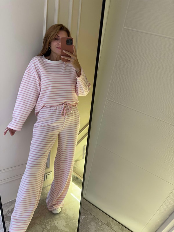 Kadın Bisiklet Yaka Çizgili Takım - Pembe