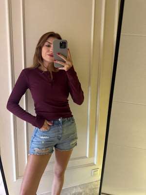 Kadın Dört Düğme Fitilli Bluz - Bordo