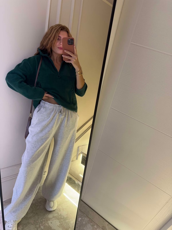 Kadın Geniş Paça Lastikli Jogger Pantolon - Gri Melanj