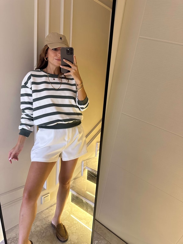 Kadın Haki Kalın Çizgili Sweatshirt