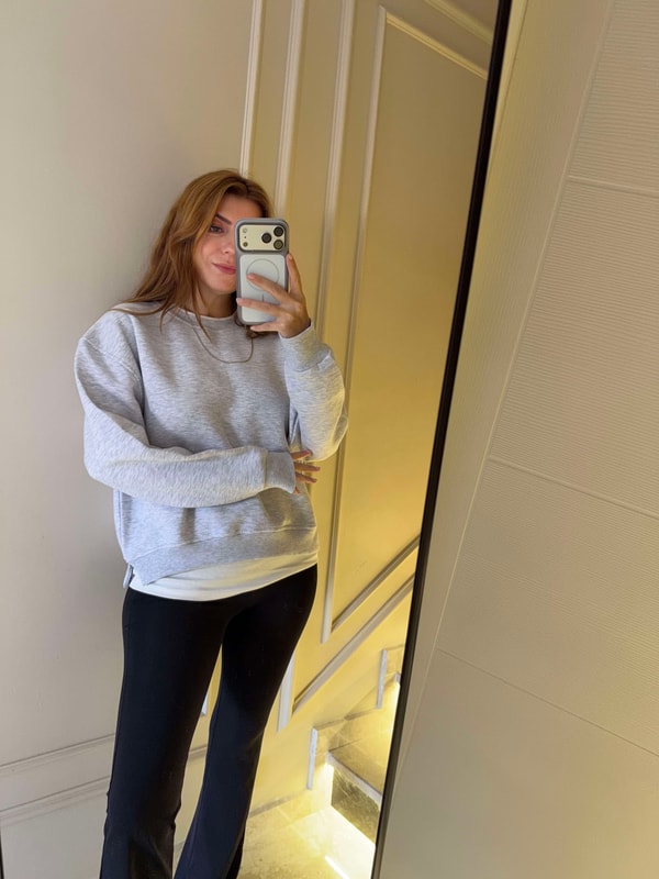 Kadın İkili Uzun Şardonlu Sweatshirt - Melanj Gri