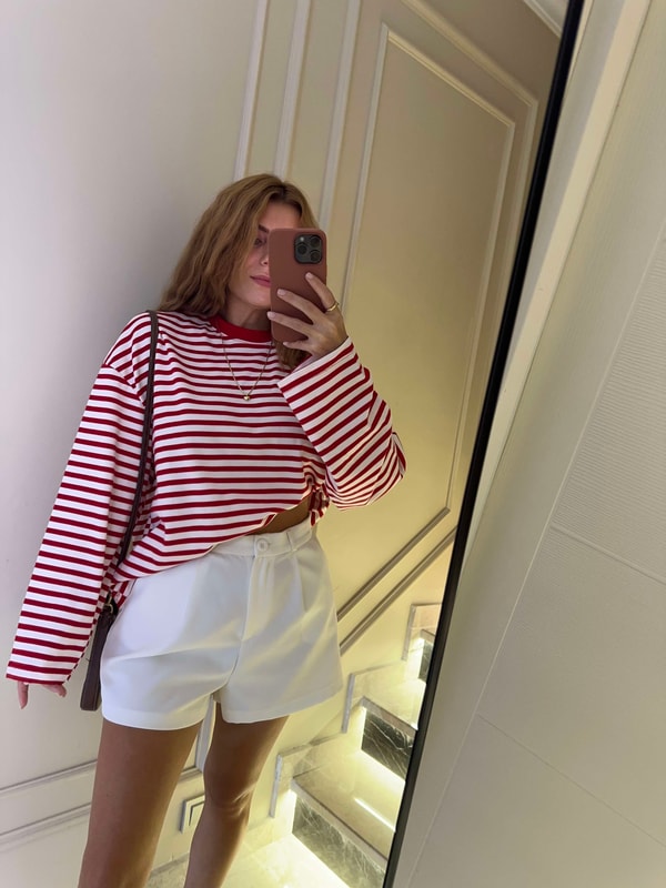 Çizgili Sweatshirt - KırmızıBeyaz