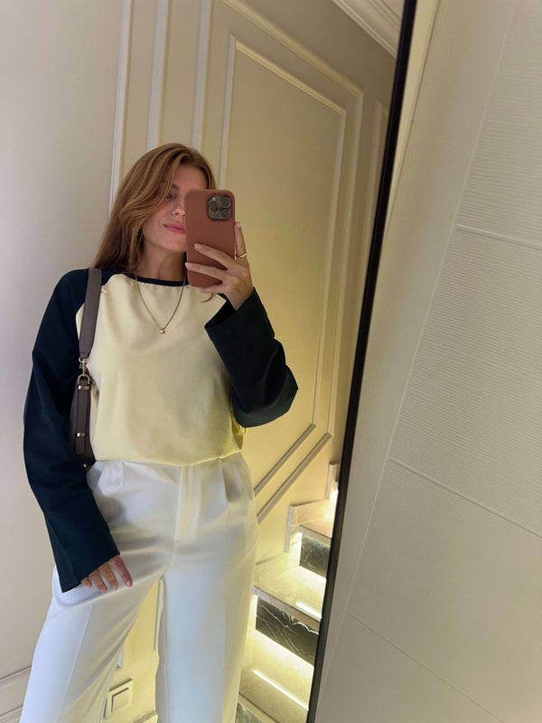 Kadın Reglan Kollu Çift Renk Sweatshirt - SarıLacivert