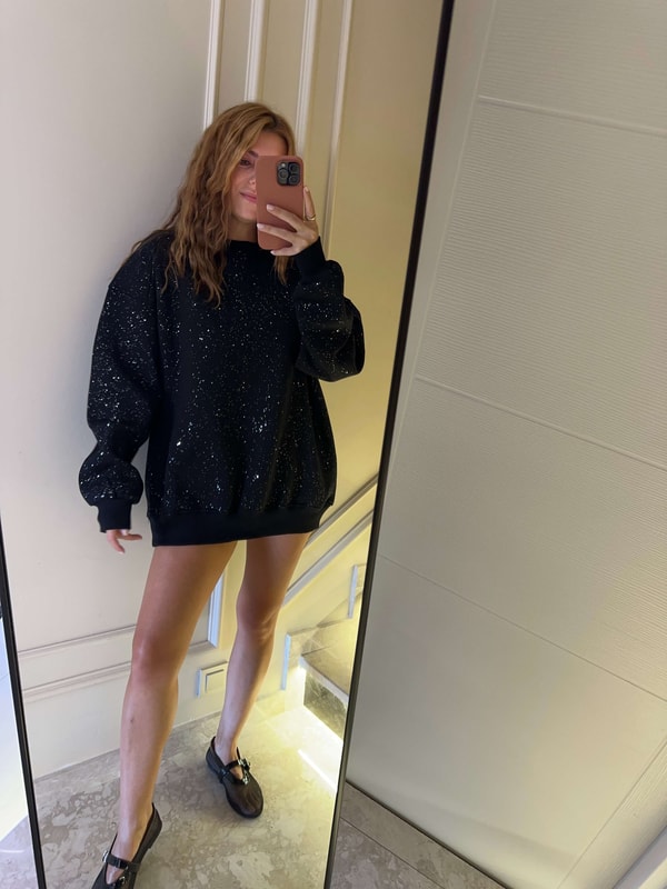 Kadın Simli Bisiklet Yaka Sweatshirt