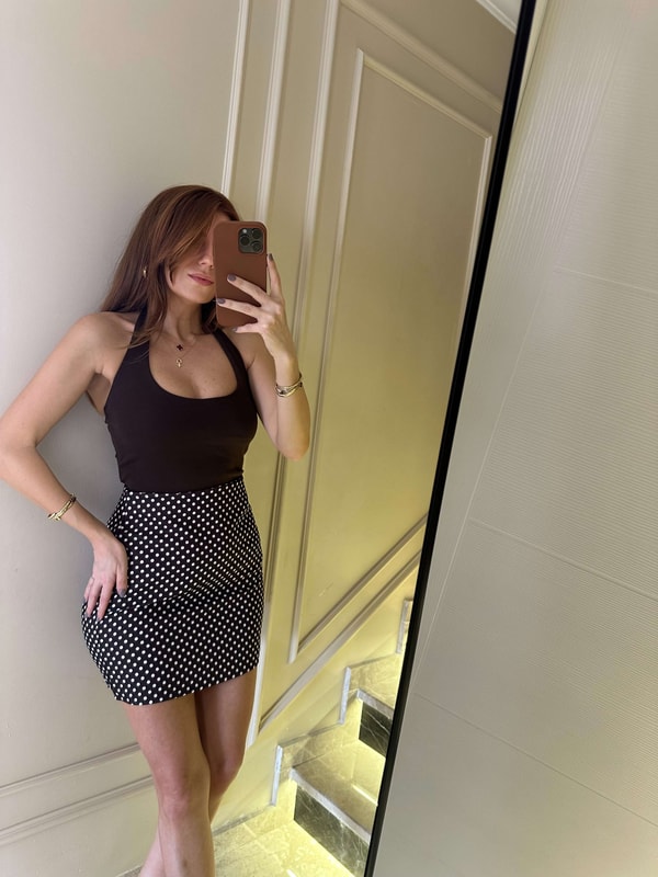 Kahve Puantiyeli Etek