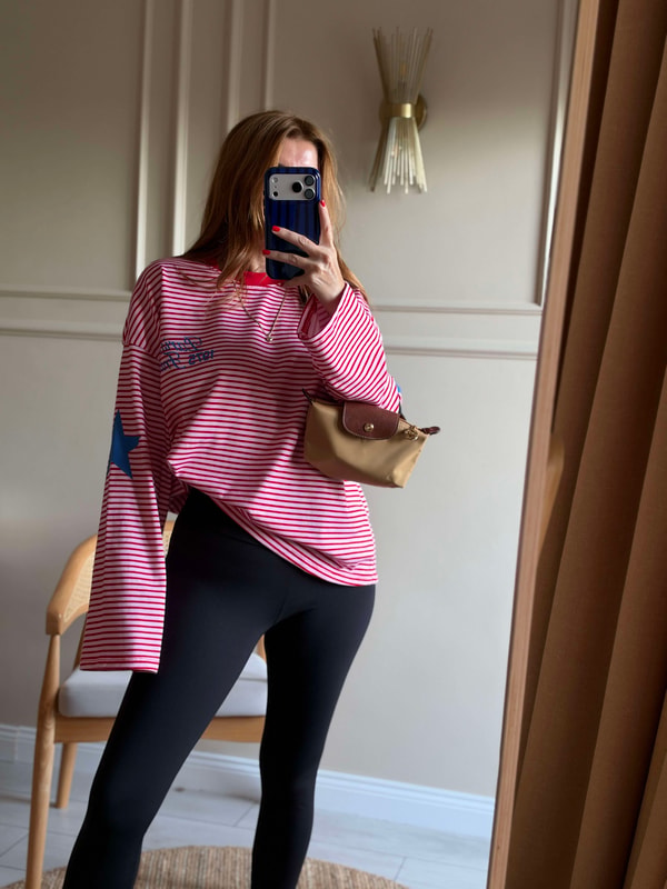 Kolları Yıldız Baskılı Paris Çizgili Sweatshirt