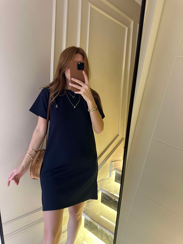 Lacivert Nakış Detay Basic Elbise