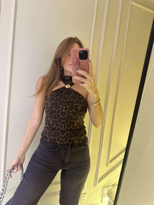 Leopar Tokalı Viskon Bluz