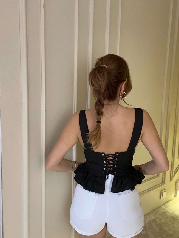 Siyah Mini Korseli Büstiyer Bluz