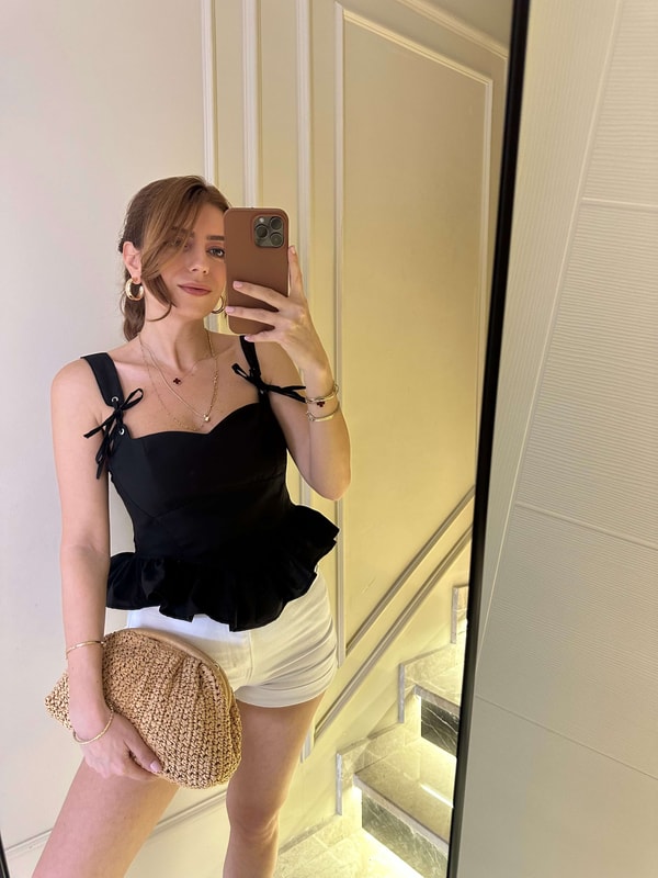 Siyah Mini Korseli Büstiyer Bluz