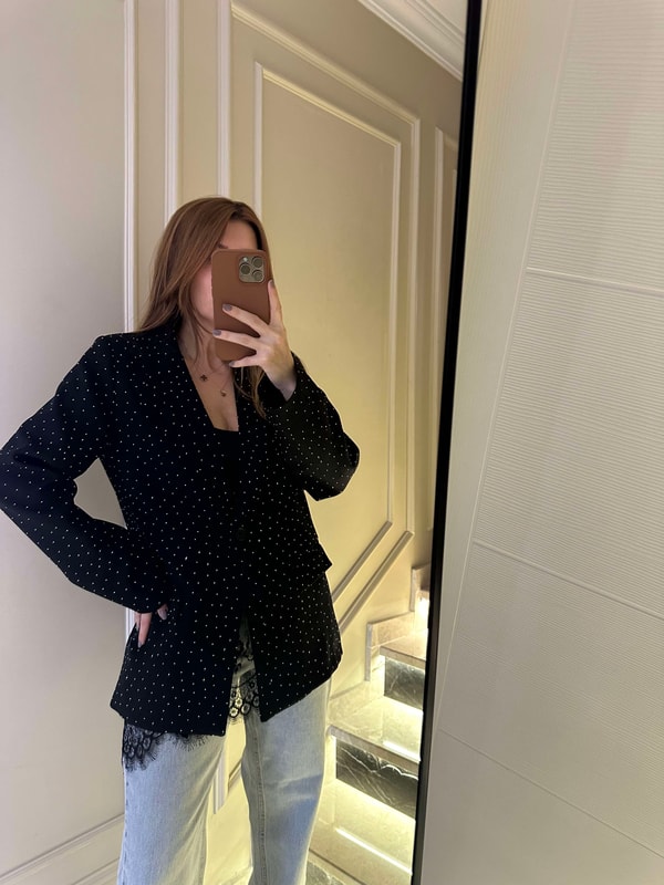 Siyah Taşlı Oversize Blazer Ceket