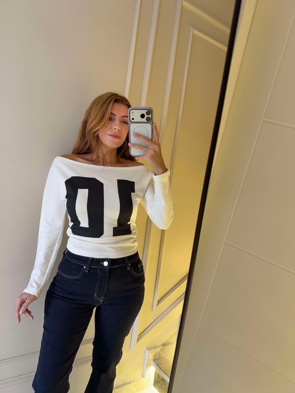 Büzgülü Bluz10 Yan Büzgü Kayık Yaka Bluz - Beyaz