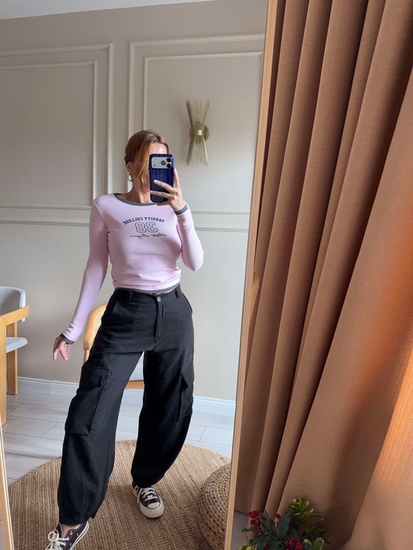 Uzun Kollu Bluz38 Baskılı Uzun Kol Body - Pembe