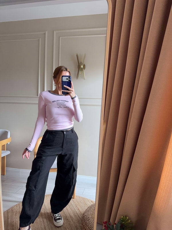 Uzun Kollu Bluz38 Baskılı Uzun Kol Body - Pembe