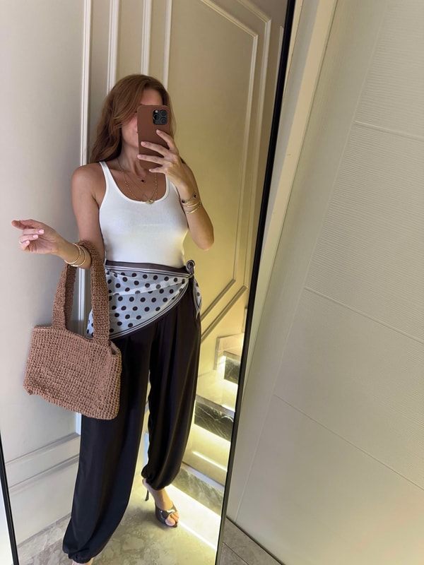 PantolonAcı Kahve Dökümlü Balon Şalvar Pantolon