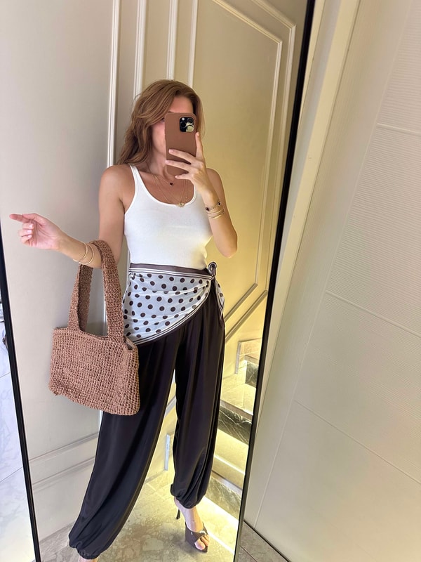 PantolonAcı Kahve Dökümlü Balon Şalvar Pantolon