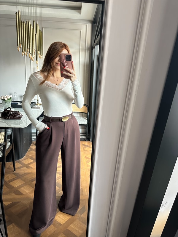 PantolonAcı Kahve Modal Kumaş Palazzo Pantolon