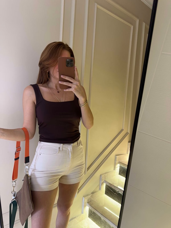 Askılı BluzAcı Kahve Ön Arka Kare Yaka Crop Body
