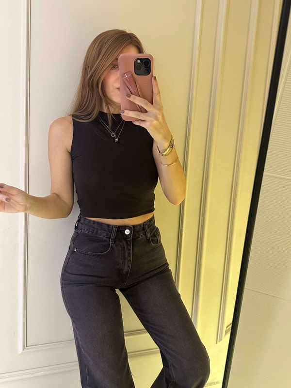 Crop BluzAcı Kahve Transparan Halter Yaka Bluz