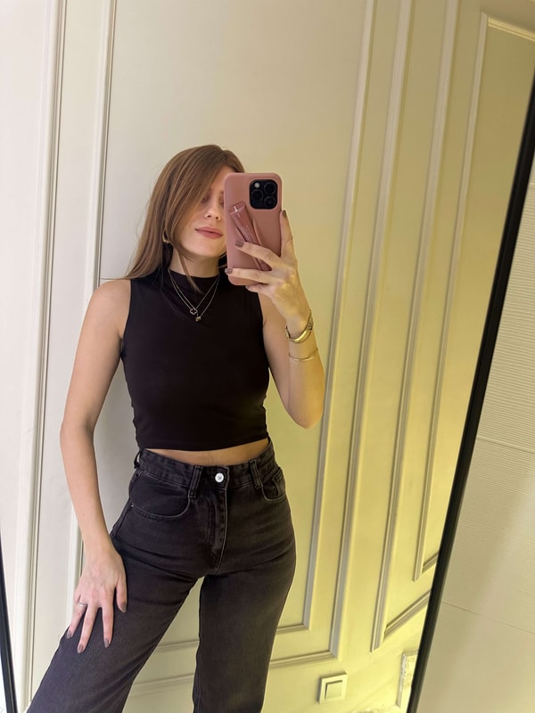 Crop BluzAcı Kahve Transparan Halter Yaka Bluz