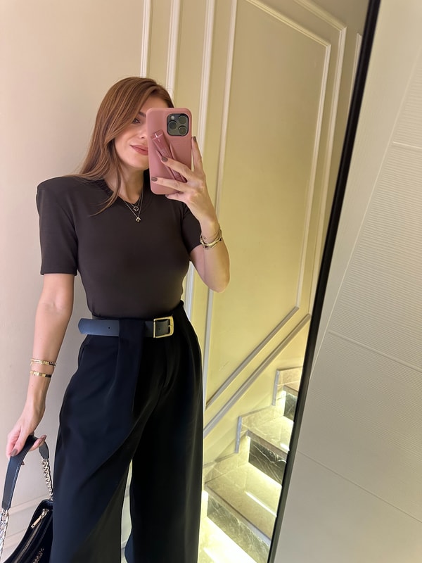 BluzAcı Kahve V Yaka Vatkalı Viskon Çıtçıtlı Bodysuit