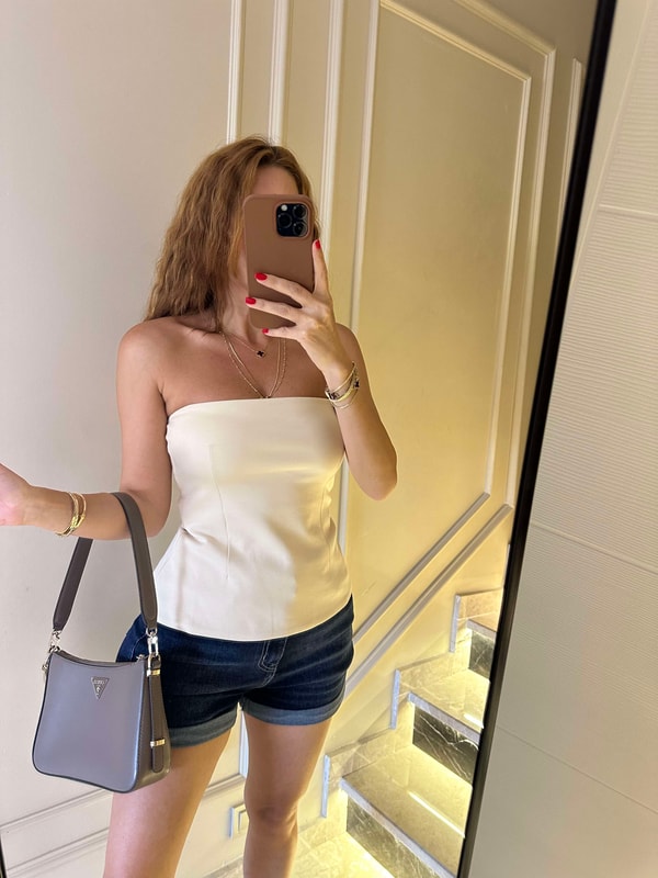 Straplez BluzBej Altı Çan Straplez Bluz