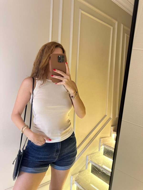 Sıfır Kol BluzBej Çift Görünümlü Pamuk Atlet