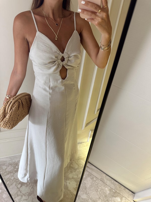 Askılı ElbiseBej Naturel İp Askılı Elbise
