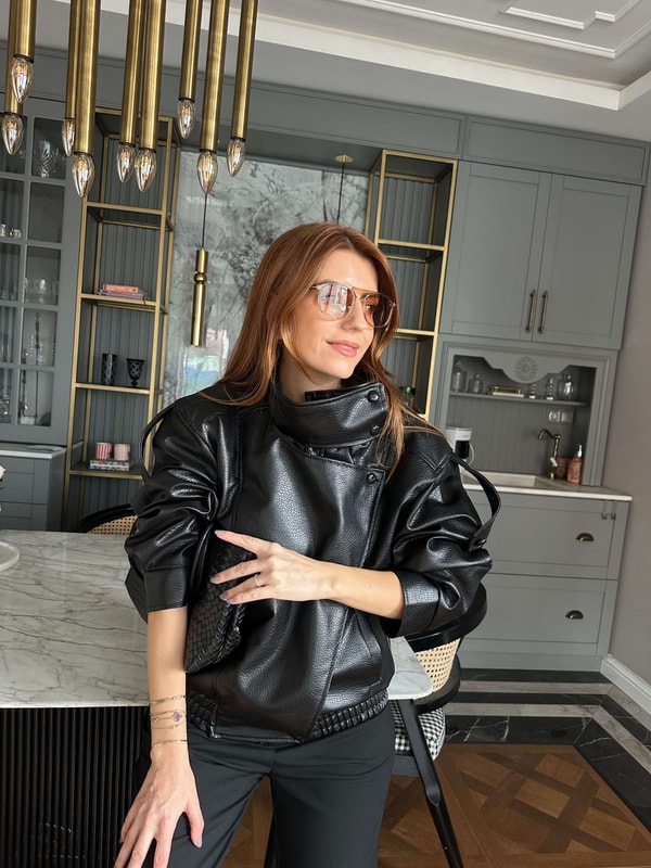 CeketBeli Lastikli Fermuarlı Dik Yaka Deri Ceket