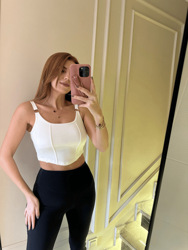 Askılı BluzBeyaz Halkalı Kap Detay Crop Korse