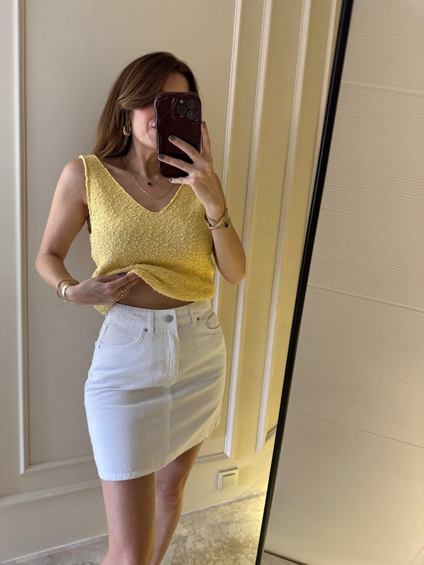 Mini EtekBeyaz Jean Etek