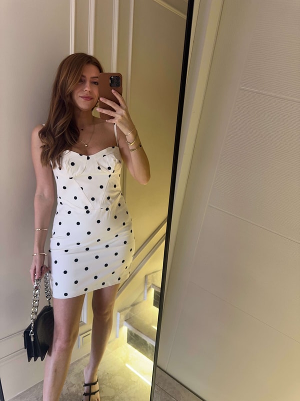 Askılı ElbiseBeyaz Poplin Kumaş Puantiyeli Mini Elbise