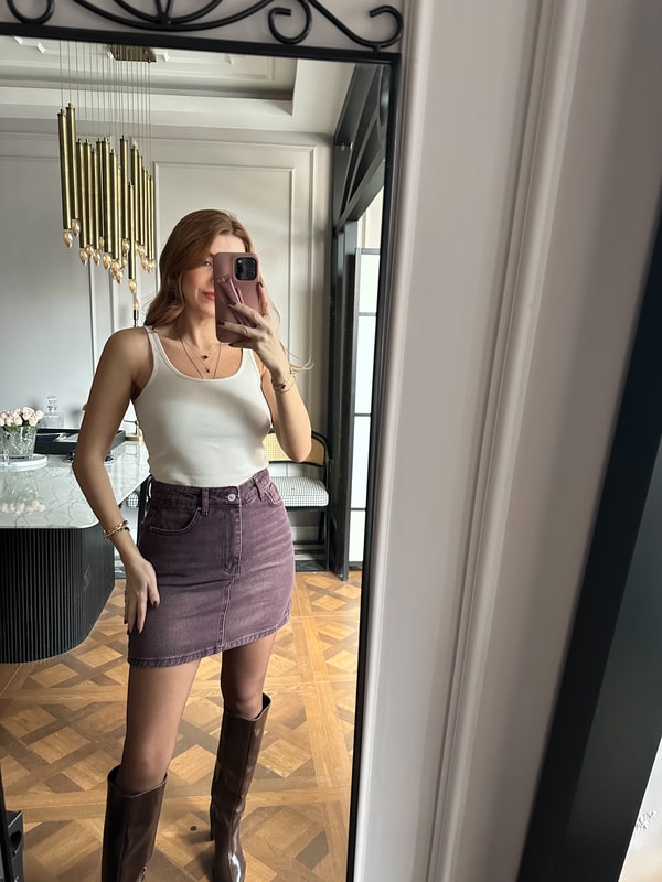 Mini EtekBordo Kar Yıkamalı Kot Etek