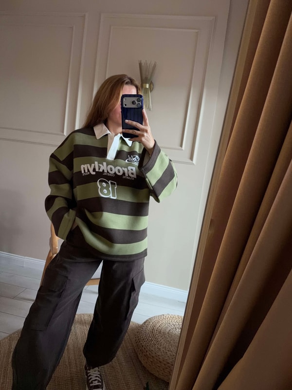 Polar SweatshirtBrooklyn Baskılı Polo Yaka Sweatshirt - Haki