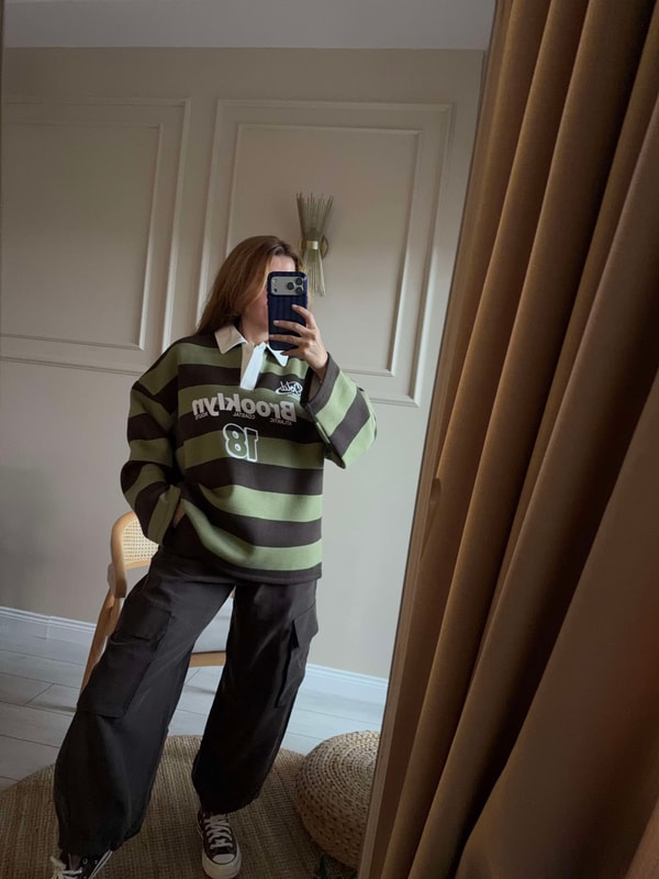 Polar SweatshirtBrooklyn Baskılı Polo Yaka Sweatshirt - Haki
