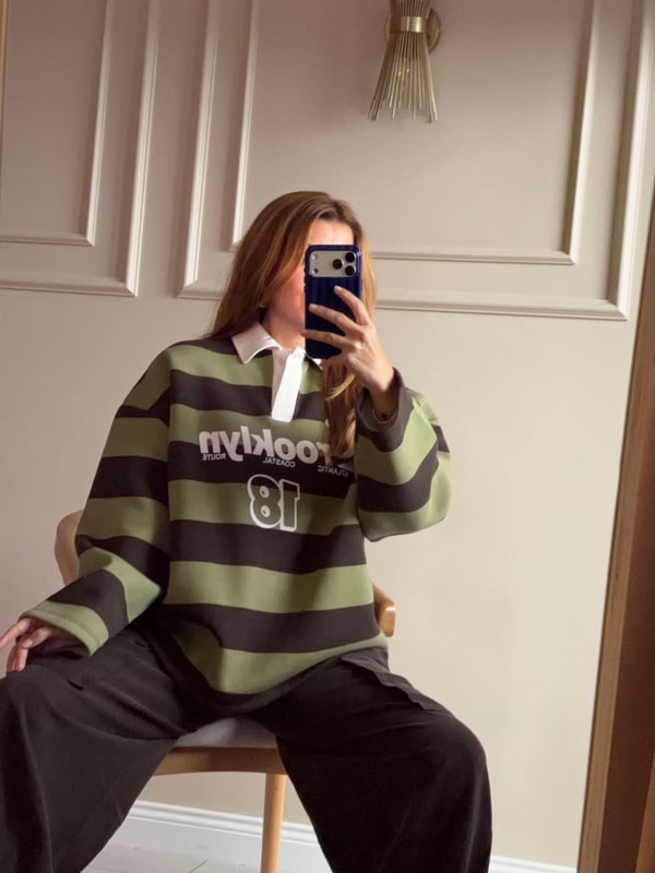 Polar SweatshirtBrooklyn Baskılı Polo Yaka Sweatshirt - Haki