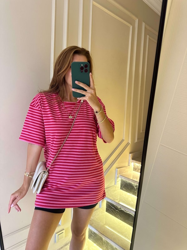 TişörtÇizgili Pamuk Kumaş SalaşTshirt