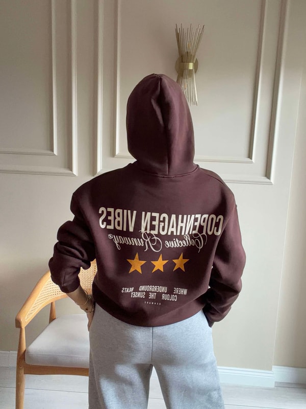 SweatshirtCopenhagen Baskılı Kapşonlu Sweatshirt - Acı Kahve