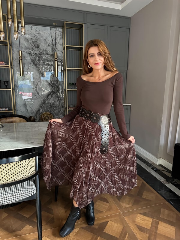 EtekEkose Desenli Asimetrik Etek