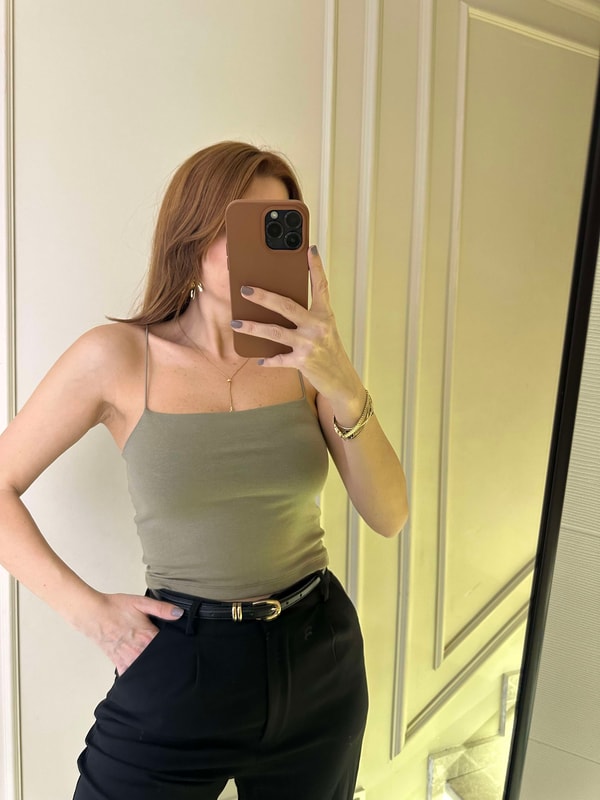 Askılı BluzHaki İp Askılı Crop Body