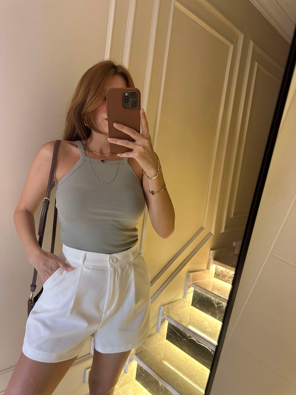 Crop BluzHaki Kare Askı Biyeli Crop