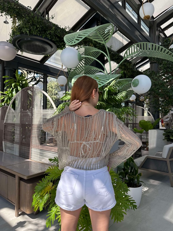 Triko BluzHaki Transparan Crop Triko Bluz