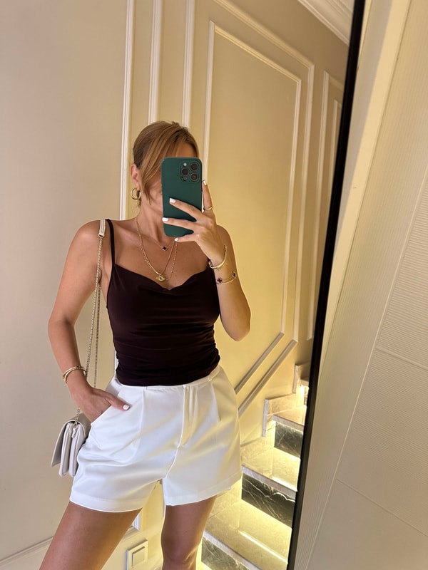 Askılı BluzKadın Acı Kahve Sandy Askılı Degaje Bluz