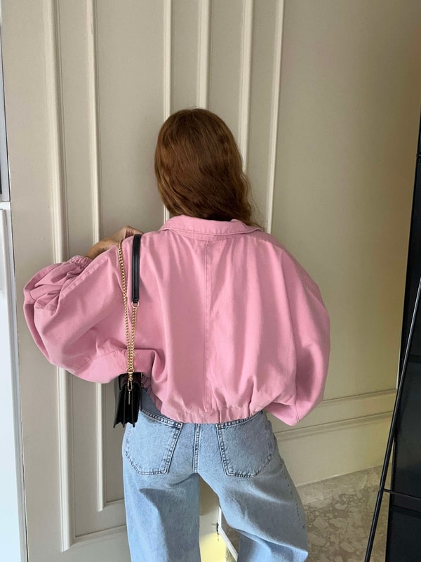 CeketKadın Balon Kol Kot Ceket - Pembe