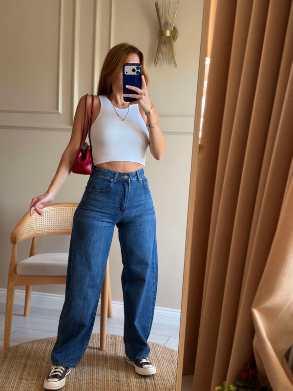 JeanKadın Barrel Fit Balon Kesim Jean - Lacivert