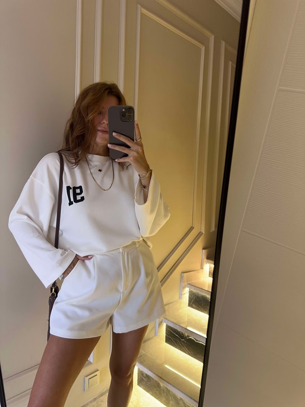 Uzun Kollu BluzKadın Beyaz 91 İnce Sweat