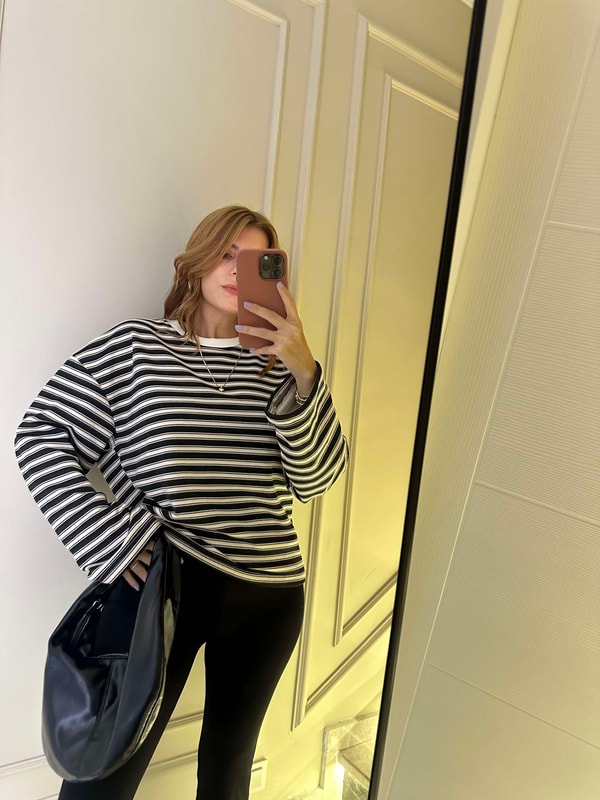 Bisiklet Yaka SweatshirtKadın Bis Yaka Çizgili Sweatshirt - BejSiyah