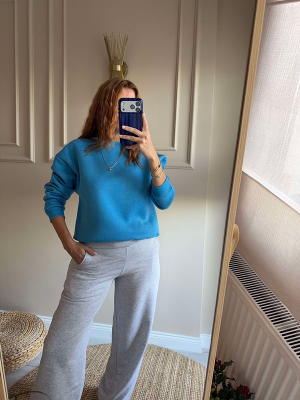 SweatshirtKadın Bisiklet Yaka Şardonlu Sweatshirt - Mavi