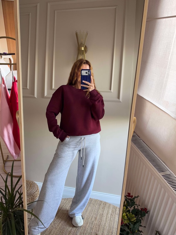 SweatshirtKadın Bisiklet Yaka Şardonlu Sweatshirt - Bordo