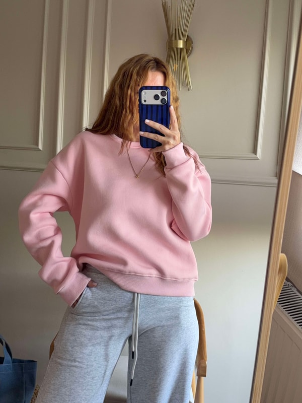 SweatshirtKadın Bisiklet Yaka Şardonlu Sweatshirt - Pembe
